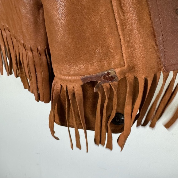 Vintage Brown Fringe Leather Jacket 50s Western Boho Harriswear Womens Medium - Picture 6 of 12